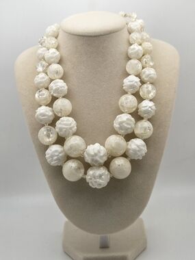 Vintage W. Germany Double Strand White Moonglow & Sugar Bead Necklace